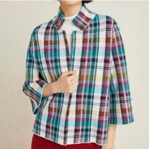 Anthropologie Rosetta Plaid Cropped Sweater Blazer Multi Color Women's Size S